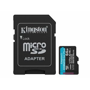 Kingston 64GB microSDXC Canvas Go Plus Gen4 + ADP200MB/s A2 U3 V30 Card + Adapter