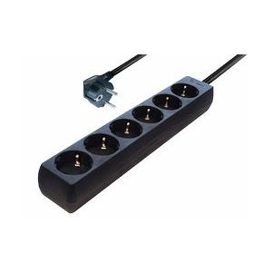 Transmedia 6-way Schuko Outlet power strip. Black